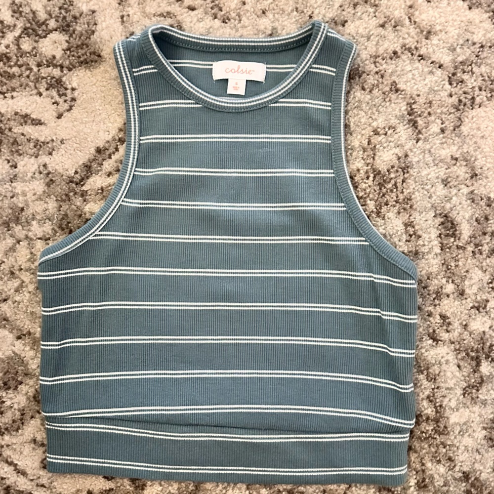 Colsie Blue Ribbed Sleeveless Crop Top